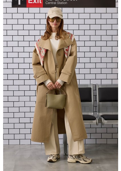 Funnel Uzun Trençkot Açık Vizon indirimleri