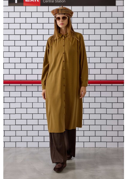 Omzu Büzgülü Gömlek Camel