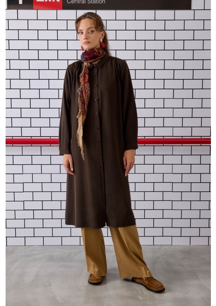 Omzu Büzgülü Gömlek Acı Kahve