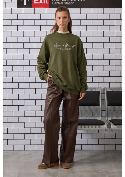 Nakışlı Sweatshirt Yosun Yeşili fiyatları