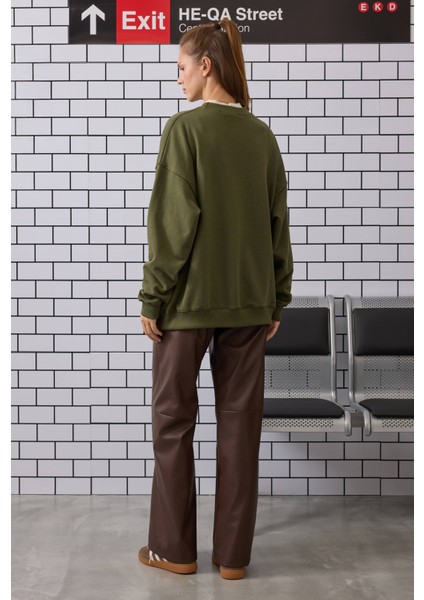 Nakışlı Sweatshirt Yosun Yeşili fırsatları
