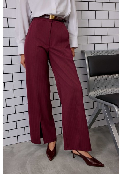 Yırtmaç Detaylı Pantolon Bordo