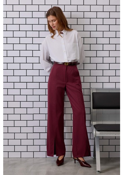 Yırtmaç Detaylı Pantolon Bordo modelleri