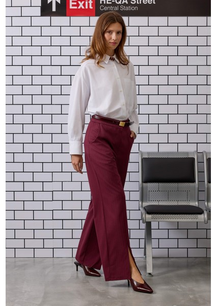 Yırtmaç Detaylı Pantolon Bordo fırsatları