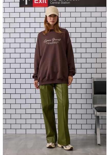 Nakışlı Sweatshirt Acı Kahve modelleri