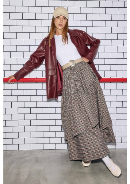 Ekoseli Bohem Etek Bordo fiyatları