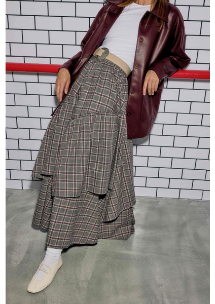 Ekoseli Bohem Etek Bordo fırsatları