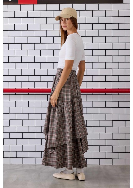 Ekoseli Bohem Etek Bordo indirimleri