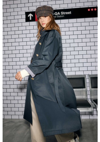 Minimal Trençkot Lacivert