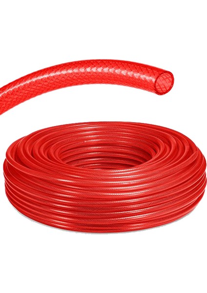 1/2 (1,27 cm) Örgülü Bahçe Hortumu Çatlamaz, Kırılmaz, Esnek (50 Metre) Kırmızı