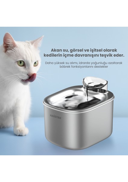 WF007L Metal Otomatik Kedi Su Sebili, Su Pınarı, 3.5lt Geniş Hazne, SUS304 Çelik, Ultra Sessiz modelleri