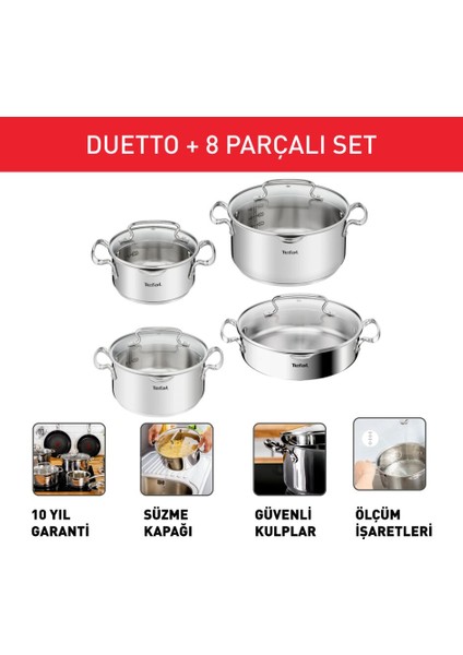 Duetto İndüksiyon Tabanlı 8 Parça Çelik Tencere Seti