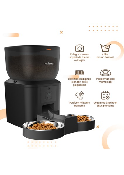 QQ025-DUAL Kameralı Akıllı Kedi Köpek Otomatik Mama Kabı, App Uzaktan Kontrol, Sesle Çağırma, 480P Kamera, 4lt Hazne, Çift Metal Kase fiyatları