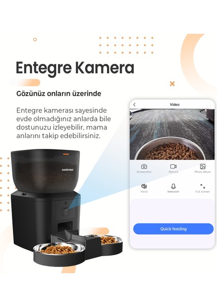 QQ025-DUAL Kameralı Akıllı Kedi Köpek Otomatik Mama Kabı, App Uzaktan Kontrol, Sesle Çağırma, 480P Kamera, 4lt Hazne, Çift Metal Kase fırsatları