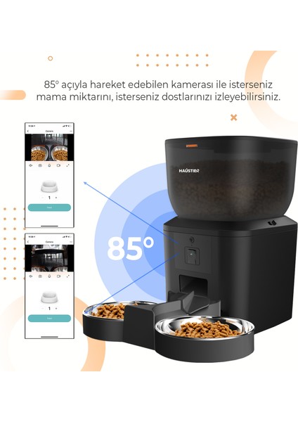 QQ025-DUAL Kameralı Akıllı Kedi Köpek Otomatik Mama Kabı, App Uzaktan Kontrol, Sesle Çağırma, 480P Kamera, 4lt Hazne, Çift Metal Kase