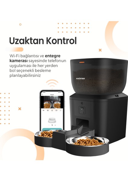 QQ025-DUAL Kameralı Akıllı Kedi Köpek Otomatik Mama Kabı, App Uzaktan Kontrol, Sesle Çağırma, 480P Kamera, 4lt Hazne, Çift Metal Kase