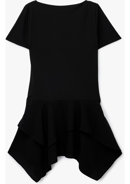 Kayık Yuvarlak Yaka Kısa Kollu Asimetrik Kesim Mini Tişört Elbise fiyatları