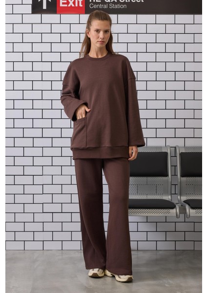 Ribanalı Rahat Kesim Sweatshirt Acı Kahve