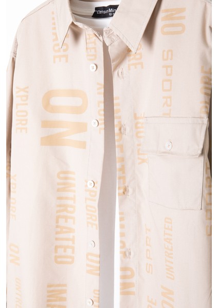 Bej Yazı Baskılı Gömlek Beyaz Tişörtlü Erkek Çocuk 2'li Takım 20139 fiyatları