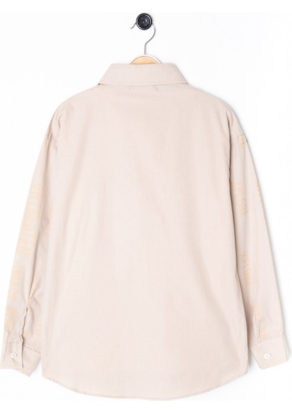 Bej Yazı Baskılı Gömlek Beyaz Tişörtlü Erkek Çocuk 2'li Takım 20139 indirimleri