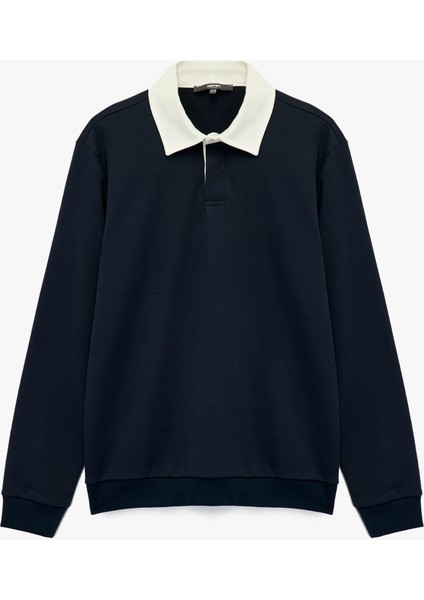 Şardonlu Polo Yaka Uzun Kollu Sweatshirt