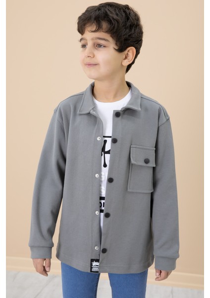 Füme Yazı Baskılı Tişörtlü Gömlekli Erkek Çocuk Takım 20304