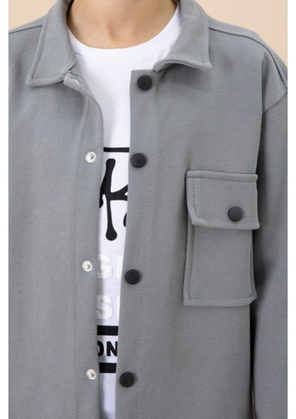 Füme Yazı Baskılı Tişörtlü Gömlekli Erkek Çocuk Takım 20304 fiyatları