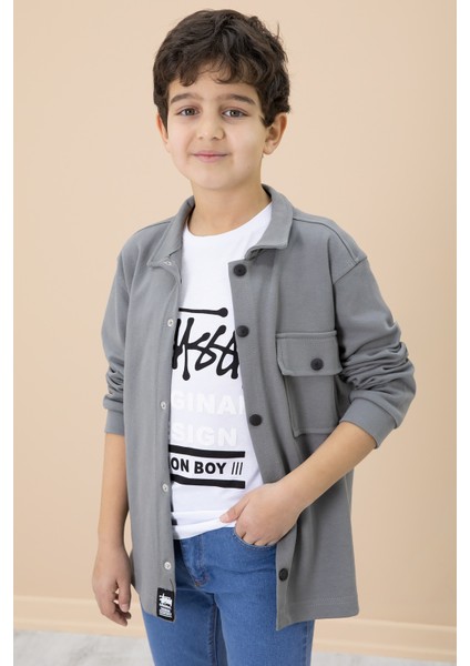 Füme Yazı Baskılı Tişörtlü Gömlekli Erkek Çocuk Takım 20304 fırsatları