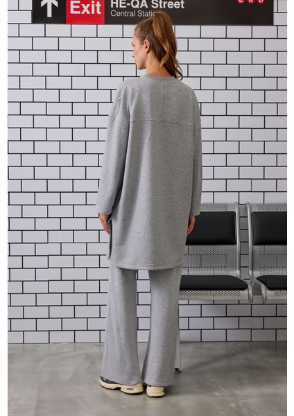 Uzun Rahat Kesim Sweatshirt Gri Melanj modelleri