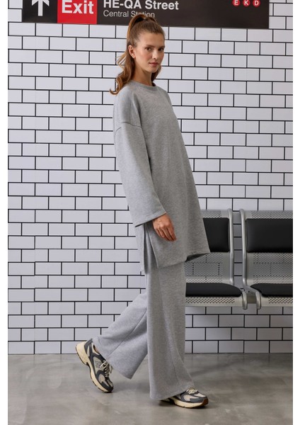 Uzun Rahat Kesim Sweatshirt Gri Melanj indirimleri