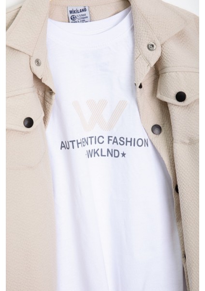 Krem Erkek Çocuk Jogger Gömlekli Tişörtlü 2li Takım 20404 modelleri