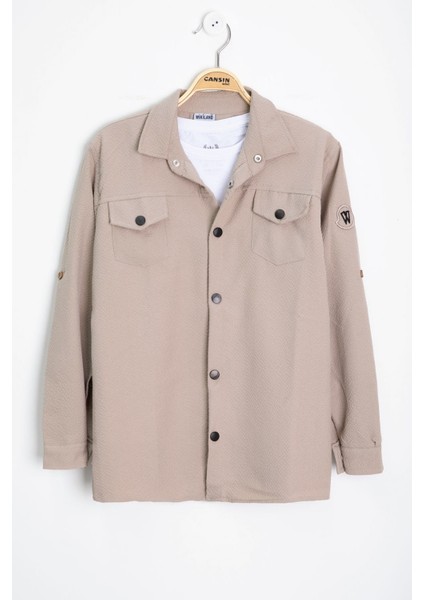 Bej Erkek Çocuk Jogger Gömlekli Tişörtlü 2li Takım 20402