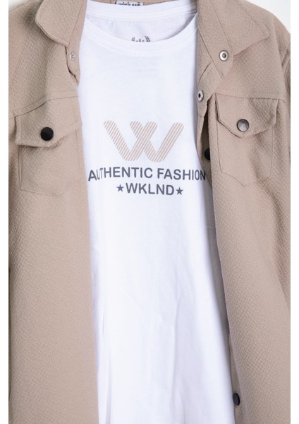 Bej Erkek Çocuk Jogger Gömlekli Tişörtlü 2li Takım 20402 modelleri