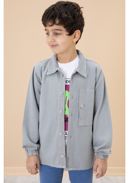 Erkek Çocuk Gri Baskılı Tişörtlü Jean Gömlekli 2li Takım 20030