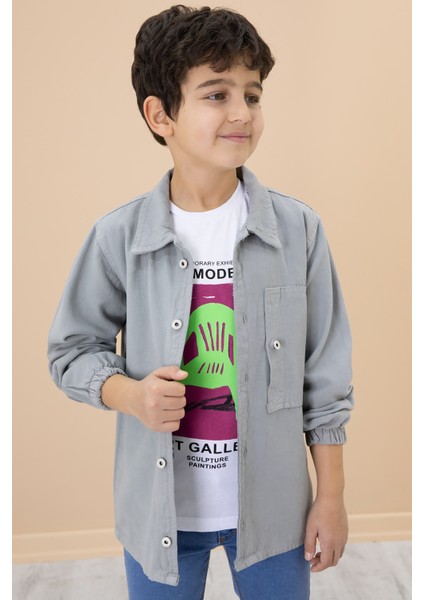 Erkek Çocuk Gri Baskılı Tişörtlü Jean Gömlekli 2li Takım 20030 indirimleri