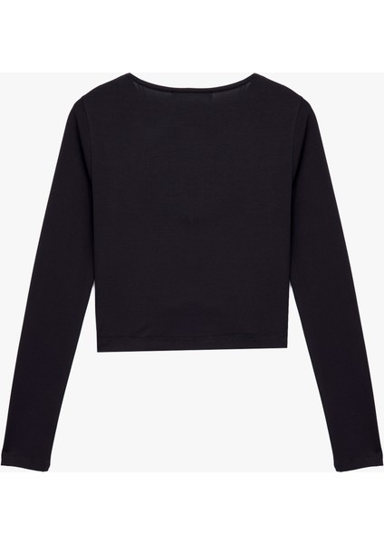 Slim Fit Uzun Kollu Metal Aksesuarlı Degaje Yaka Tişört fiyatları