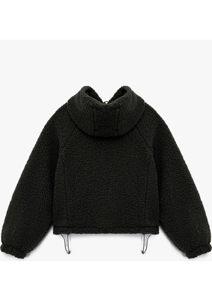 Oversize Kapüşonlu Nakışlı Fermuarlı Peluş Ceket fiyatları