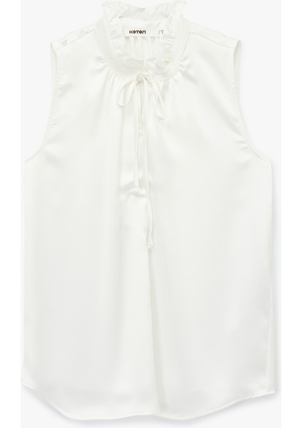 Bağlama Detaylı Dik Fırfırlı Yaka Kolsuz Gömlek