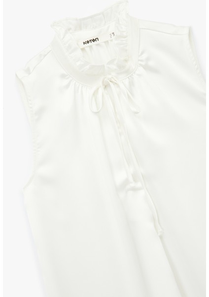 Bağlama Detaylı Dik Fırfırlı Yaka Kolsuz Gömlek modelleri