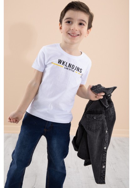 Füme Bisiklet Yaka Tişörtlü Sırtı Baskılı Erkek Çocuk Jean Gömlek 20087 indirimleri