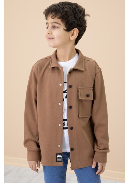 Kahverengi Yazı Baskılı Tişörtlü Gömlekli Erkek Çocuk Takım 20006 fiyatları