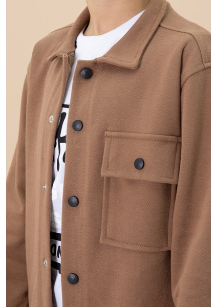 Kahverengi Yazı Baskılı Tişörtlü Gömlekli Erkek Çocuk Takım 20006 indirimleri