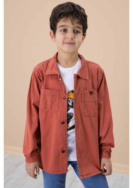 Kiremit Gömlek ve Baskılı Tişörtlü Erkek Çocuk 2li Takım 19988