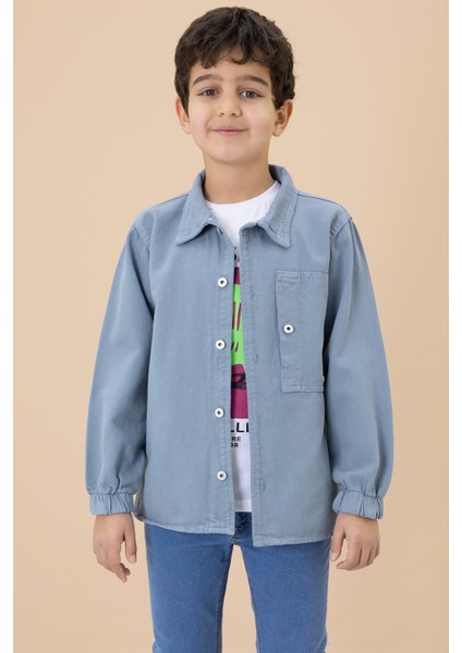 Erkek Çocuk Mavi Baskılı Tişörtlü Jean Gömlekli 2li Takım 20031