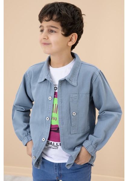 Erkek Çocuk Mavi Baskılı Tişörtlü Jean Gömlekli 2li Takım 20031 modelleri