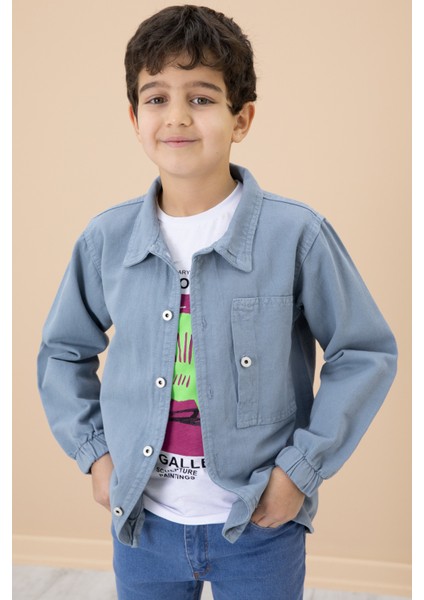 Erkek Çocuk Mavi Baskılı Tişörtlü Jean Gömlekli 2li Takım 20031 fırsatları