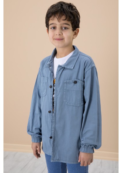 Mavi Gömlek ve Baskılı Tişörtlü Erkek Çocuk 2li Takım 19991