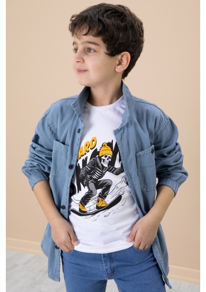 Mavi Gömlek ve Baskılı Tişörtlü Erkek Çocuk 2li Takım 19991 fiyatları