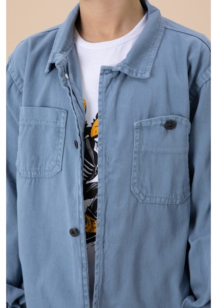 Mavi Gömlek ve Baskılı Tişörtlü Erkek Çocuk 2li Takım 19991 fırsatları