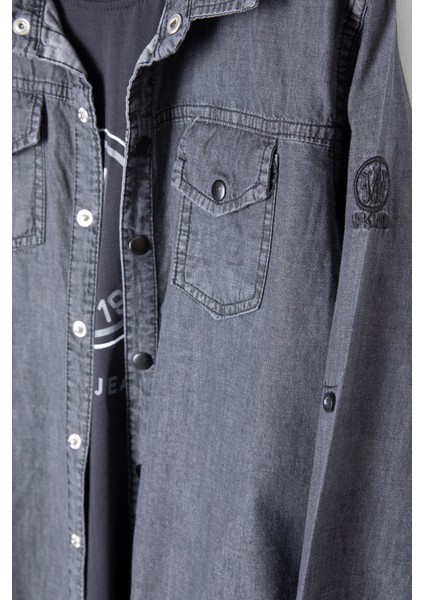 Füme Bisiklet Yaka Tişörtlü Erkek Çocuk Göğüs Cepli Jean Gömlek 20081 fiyatları